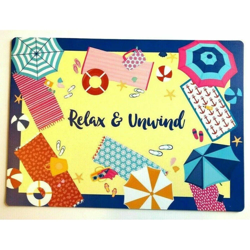 Beach Umbrellas Flip Flop Vinyl Foam Back Placemats Set of 4 Relax Unwind Summer